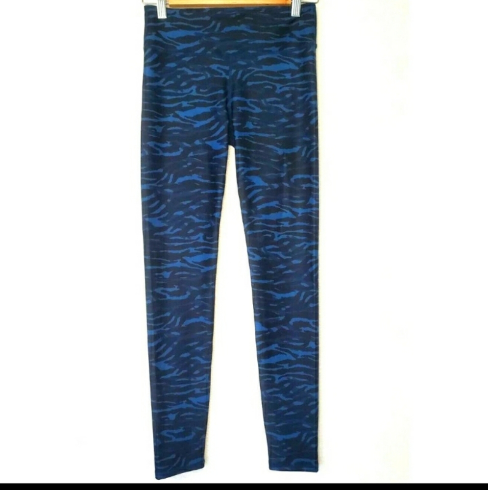 Fabletics Black and Blue Striped Leggings